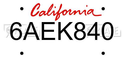 6AEK840 California License Plate