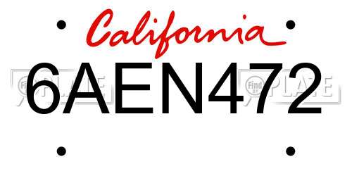 6AEN472 California License Plate