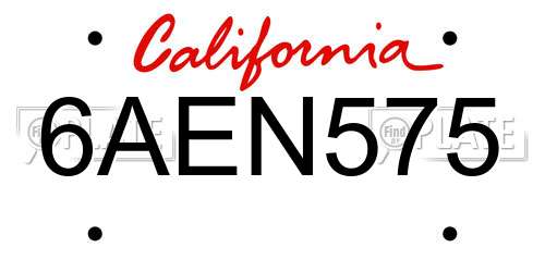 6AEN575 California License Plate