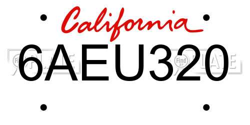 6AEU320 California License Plate