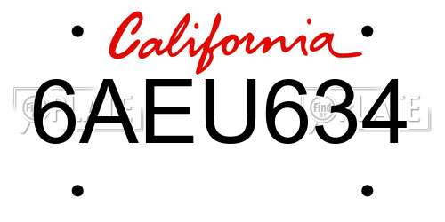 6AEU634 California License Plate
