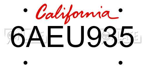 6AEU935 California License Plate