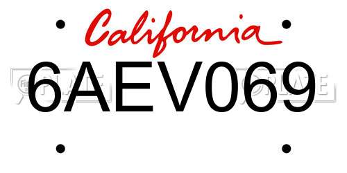 6AEV069 California License Plate