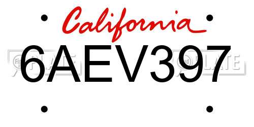 6AEV397 California License Plate