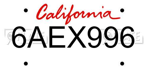 6AEX996 California License Plate
