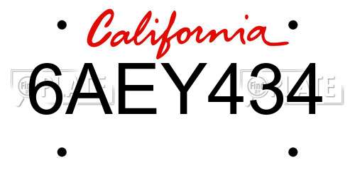 6AEY434 California License Plate