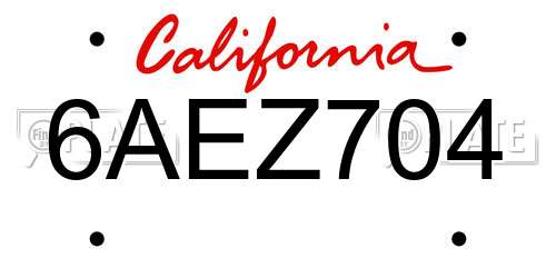 6AEZ704 California License Plate