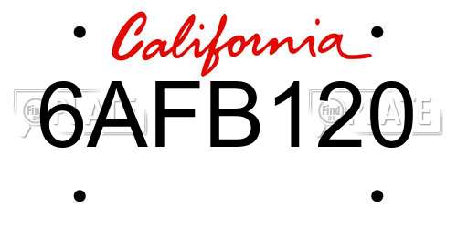 6AFB120 California License Plate