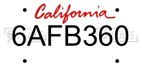 6AFB360 California License Plate