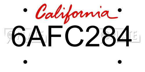 6AFC284 California License Plate