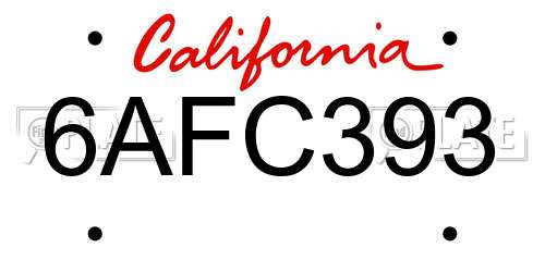 6AFC393 California License Plate