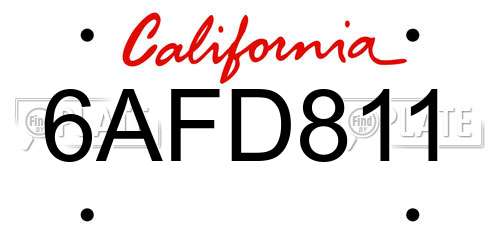 6AFD811 California License Plate