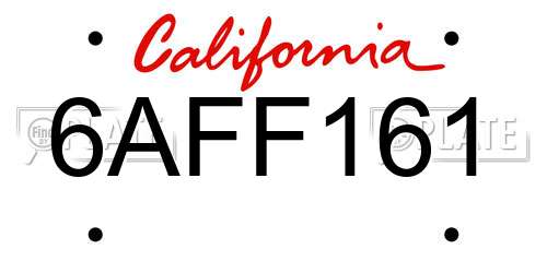 6AFF161 California License Plate