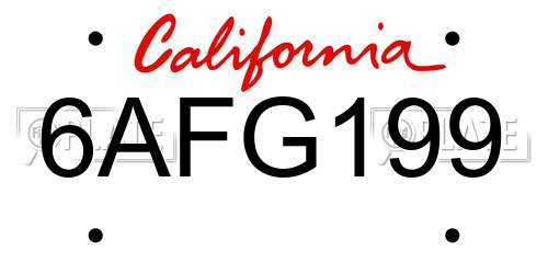 6AFG199 California License Plate