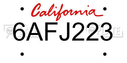 6AFJ223 California License Plate