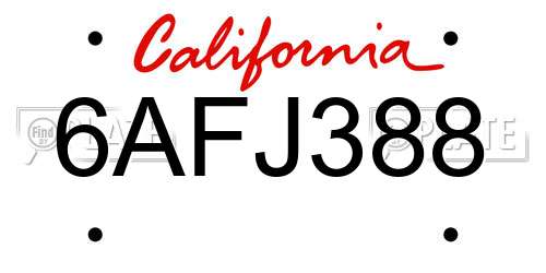 6AFJ388 California License Plate