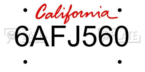 6AFJ560 California License Plate