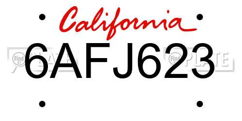 6AFJ623 California License Plate
