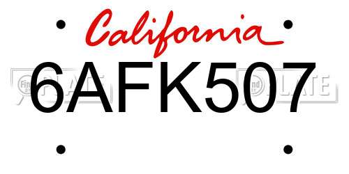 6AFK507 California License Plate