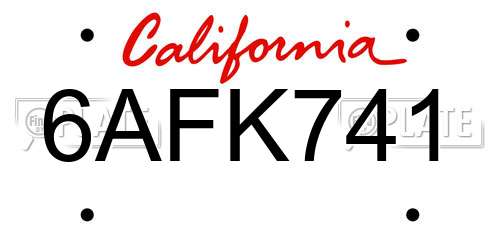 6AFK741 California License Plate