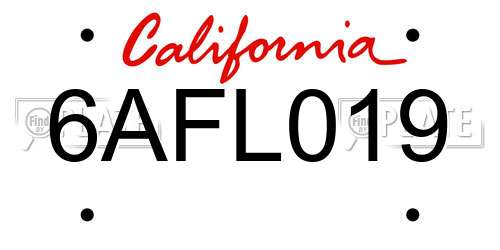 6AFL019 California License Plate