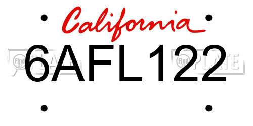 6AFL122 California License Plate