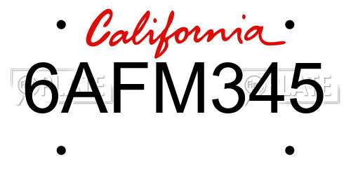 6AFM345 California License Plate