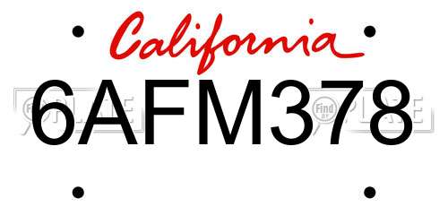 6AFM378 California License Plate