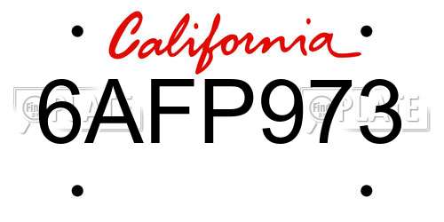6AFP973 California License Plate