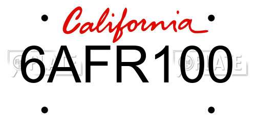 6AFR100 California License Plate