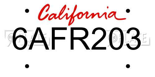 6AFR203 California License Plate