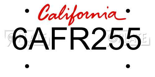 6AFR255 California License Plate