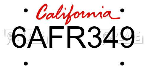 6AFR349 California License Plate