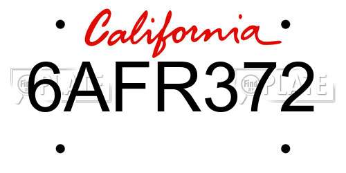 6AFR372 California License Plate