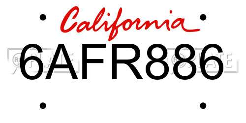 6AFR886 California License Plate