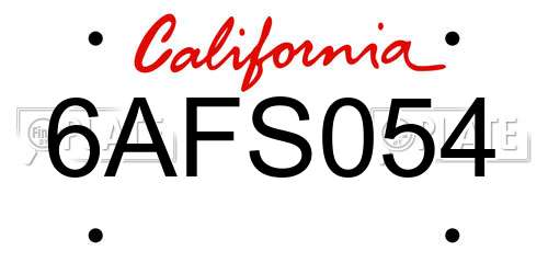 6AFS054 California License Plate