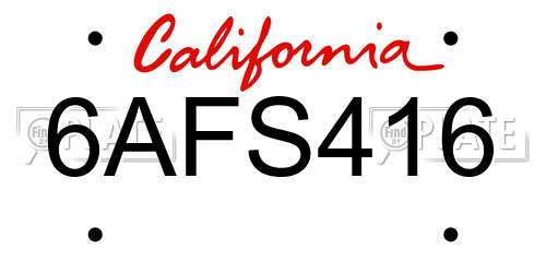 6AFS416 California License Plate