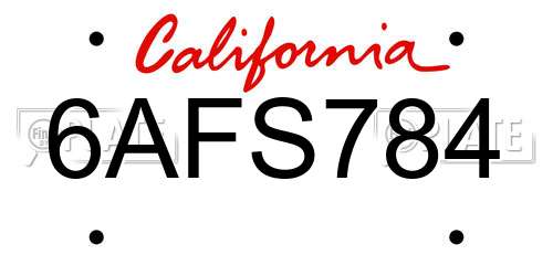 6AFS784 California License Plate