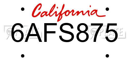 6AFS875 California License Plate