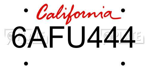 6AFU444 California License Plate