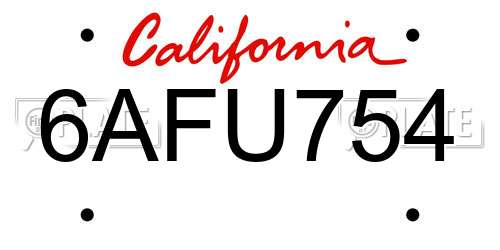 6AFU754 California License Plate