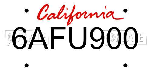 6AFU900 California License Plate
