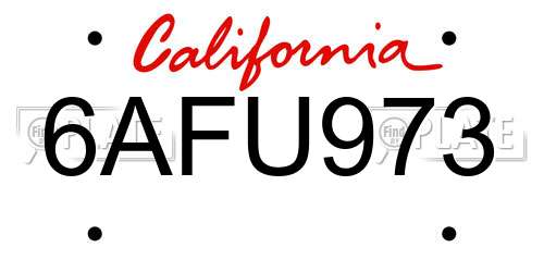 6AFU973 California License Plate