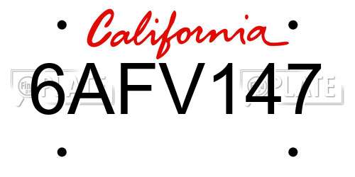 6AFV147 California License Plate