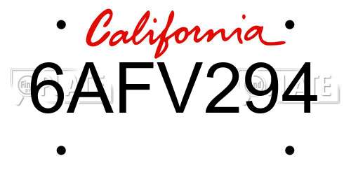 6AFV294 California License Plate