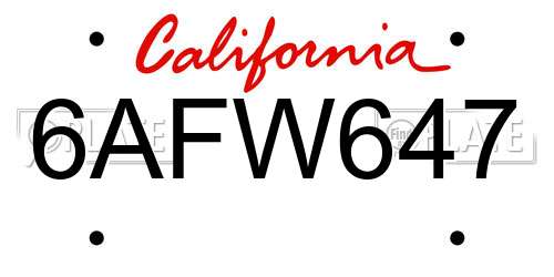 6AFW647 California License Plate