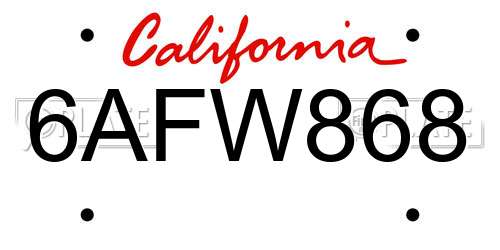 6AFW868 California License Plate
