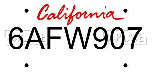 6AFW907 California License Plate