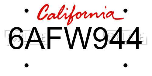 6AFW944 California License Plate