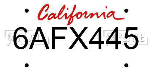 6AFX445 California License Plate